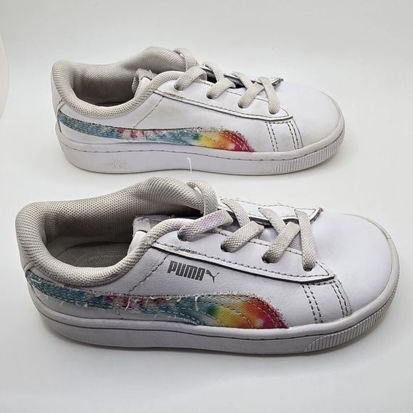 Puma Vikky Girls Shoes Size 9C White With Tie Dye Sneakers Play Shoes Slip On - Picture 1 of 9